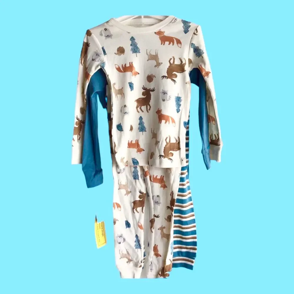 NEW Toddler 4PC Moose LONG SLEEVE SNUG FIT 3T PAJAMAS Carters BoysPJS Tops Pants